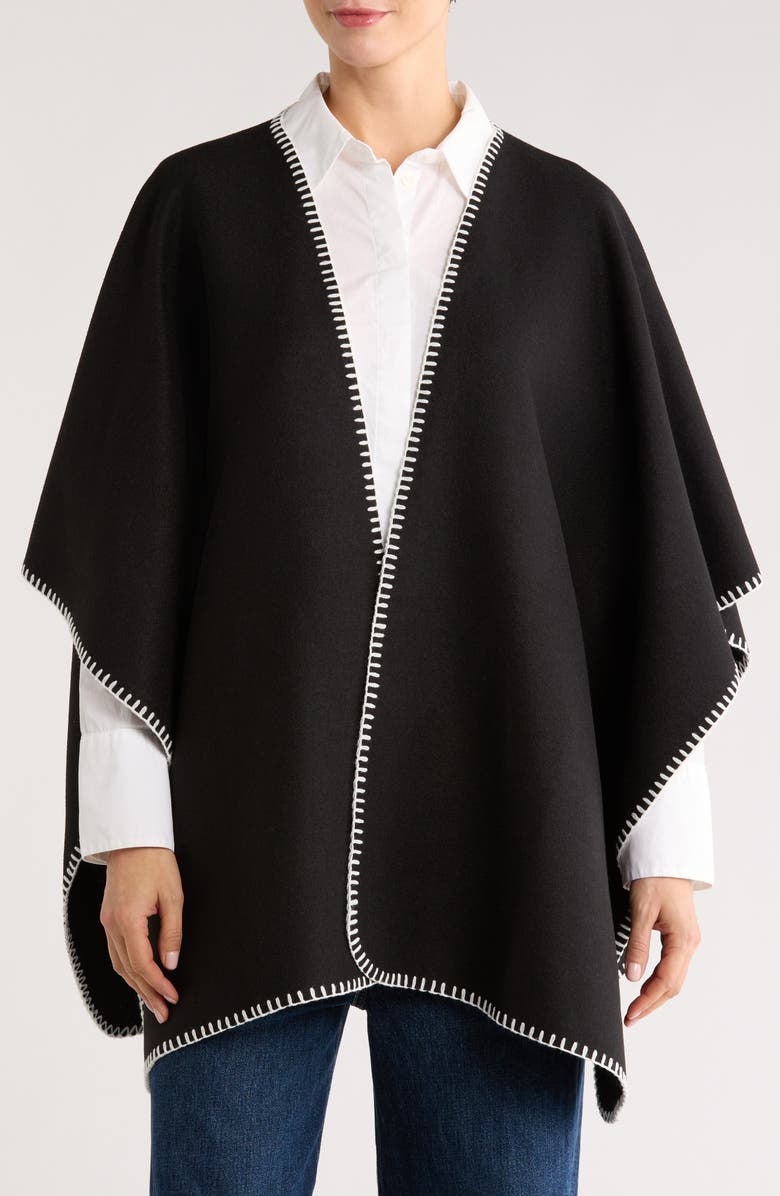 Tasha Blanket Stitch Ruana, Main, color, Black