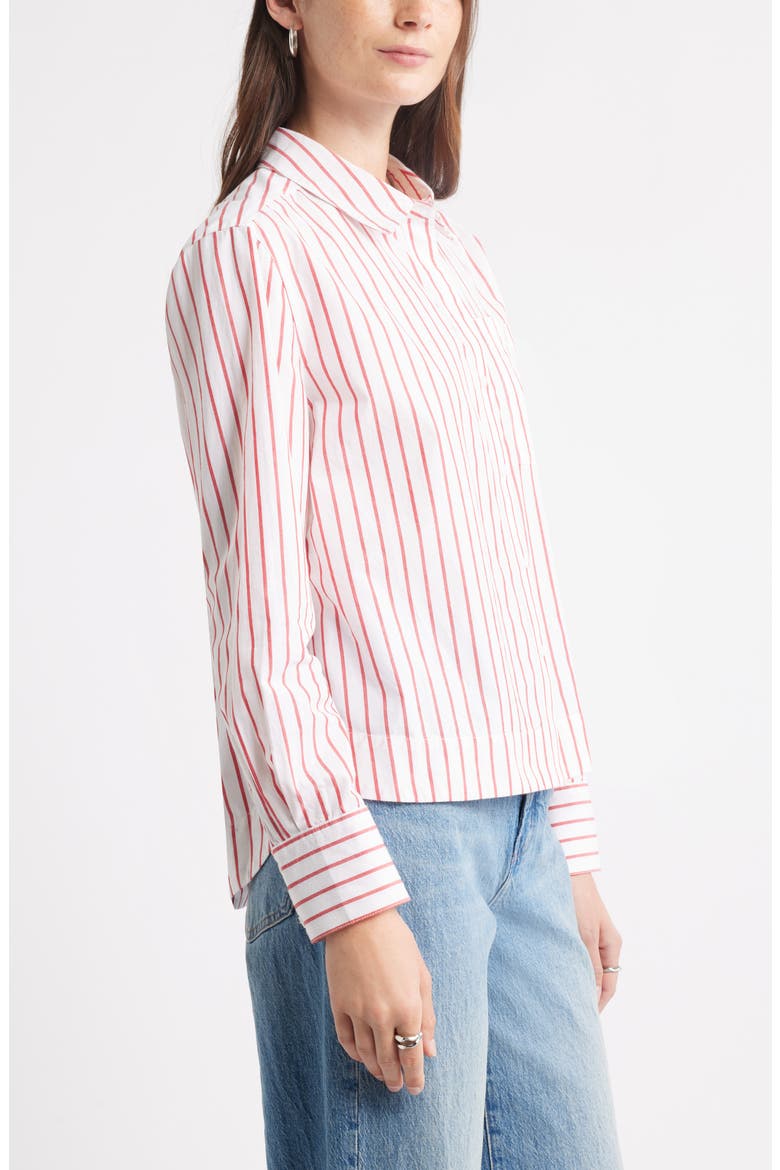 Long Sleeve Drop Hem Button-Up Shirt, Alternate, color, WHITE- RED CARLEY STRIPE