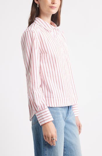 Long Sleeve Drop Hem Button-Up Shirt