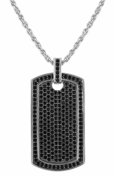 Black Spinel Dog Tag Pendant Necklace