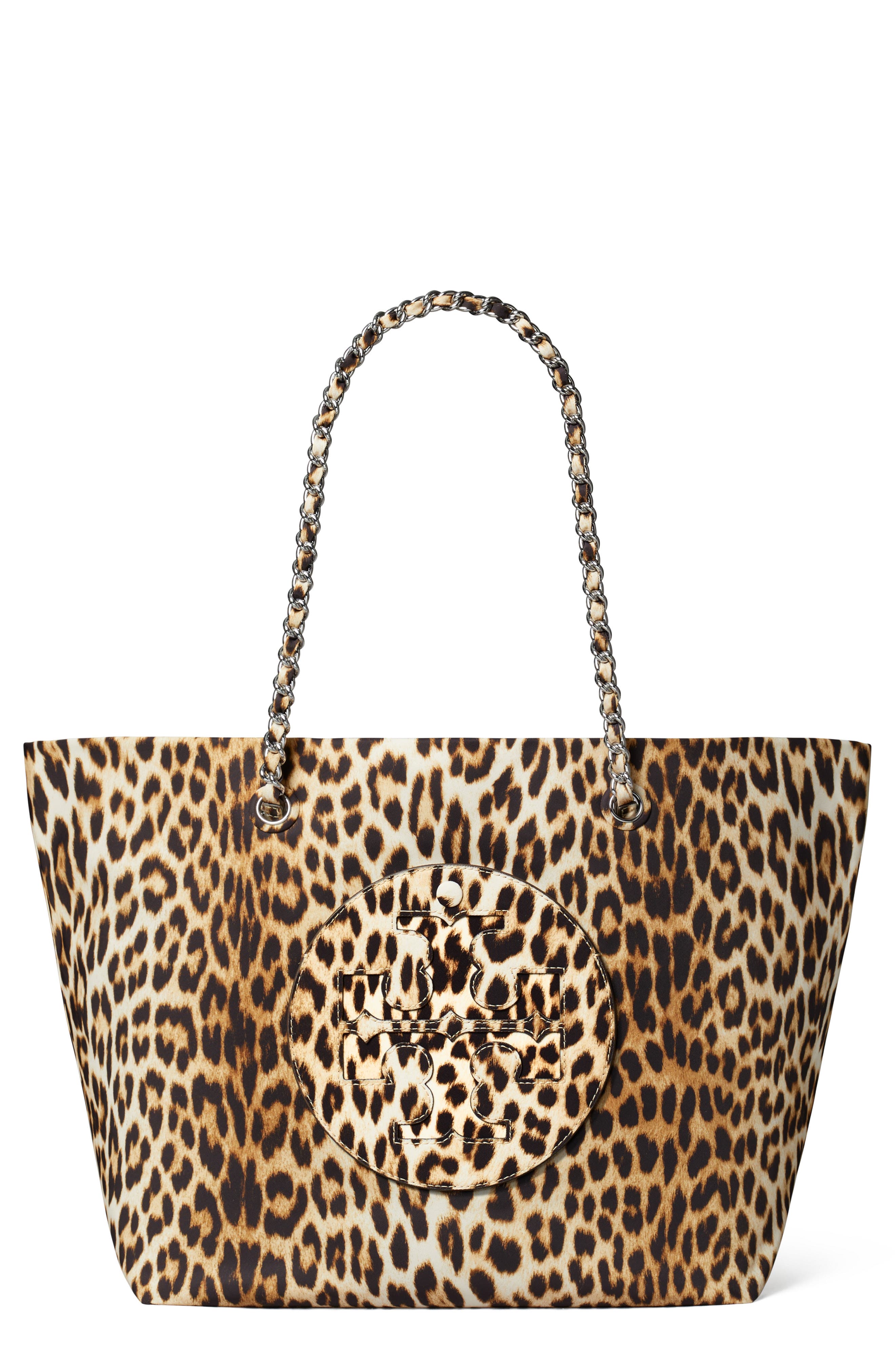Tory Burch Ella Leopard Print Tote, Main, color, 