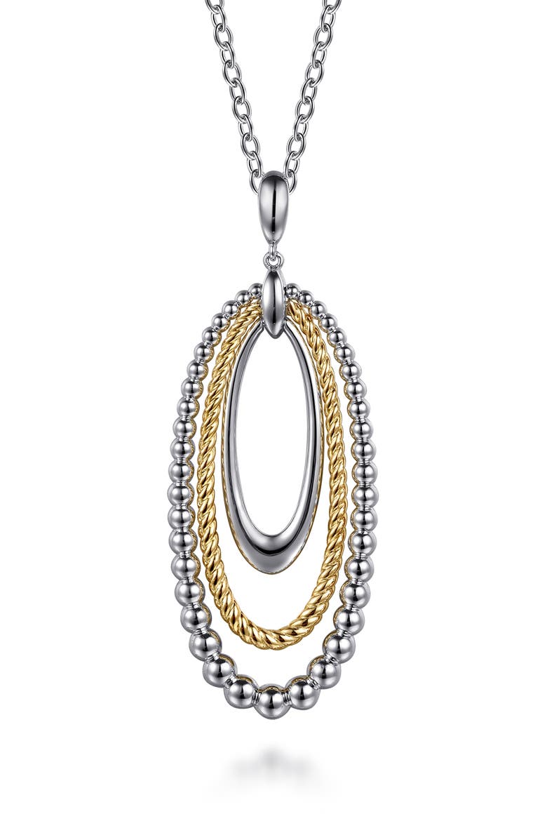 Sterling Silver & 14K Gold Open Pendant Necklace, Main, color, SILVER/ 14K YELLOW GOLD