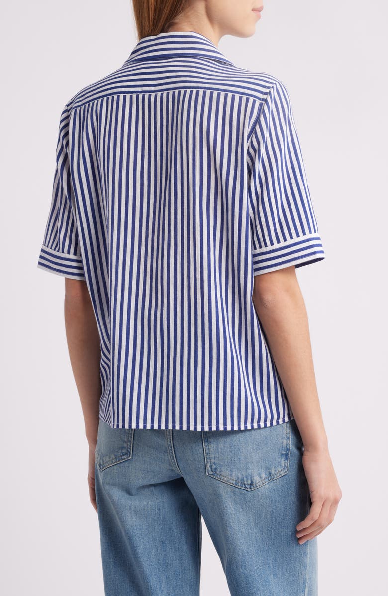 FRAME Stripe Cotton Snap Placket Polo, Alternate, color, Marine Blue Multi