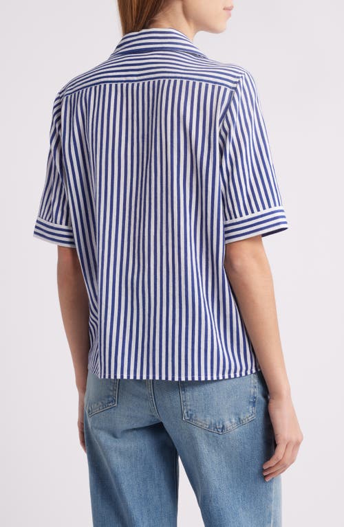 Frame Womens The Snap Striped Cotton-jersey Top Marine Blue Multi In Blue