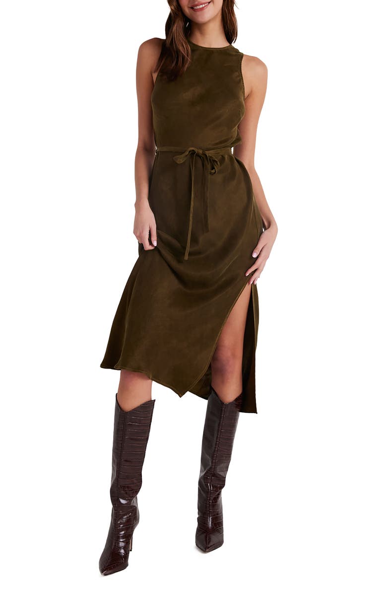 Bella Dahl Tie Waist Sleeveless Satin Dress, Main, color,