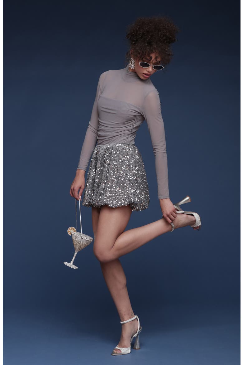 Sequin Velvet Bubble Miniskirt, Alternate, color, SILVER