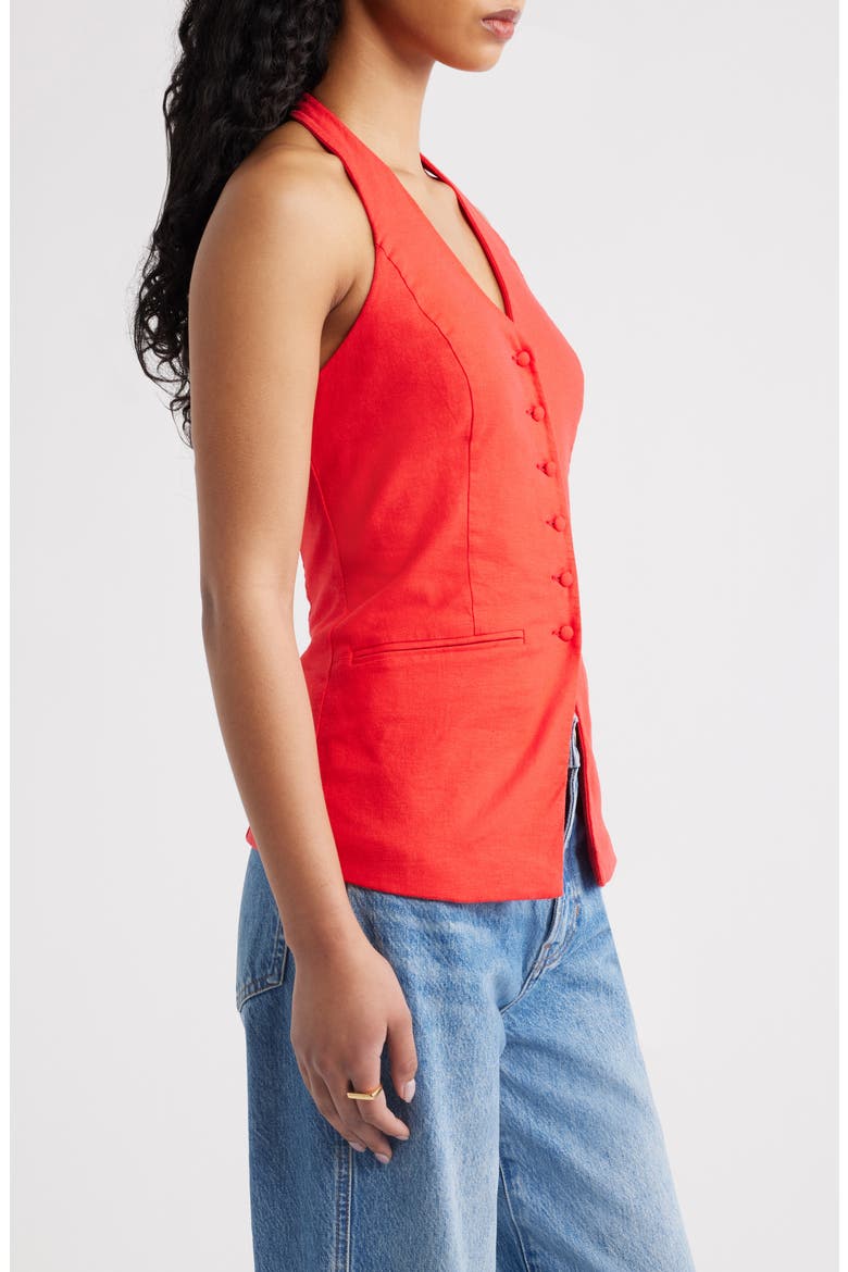 Linen Halter Vest, Alternate, color, RED TOMATO