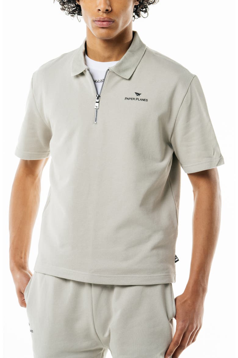 French Terry Quarter Zip Polo, Main, color, GREY