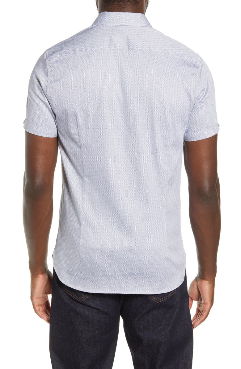 Ted Baker London Slim Fit Geo Print Short Sleeve Button-Up Shirt, Alternate, color, 