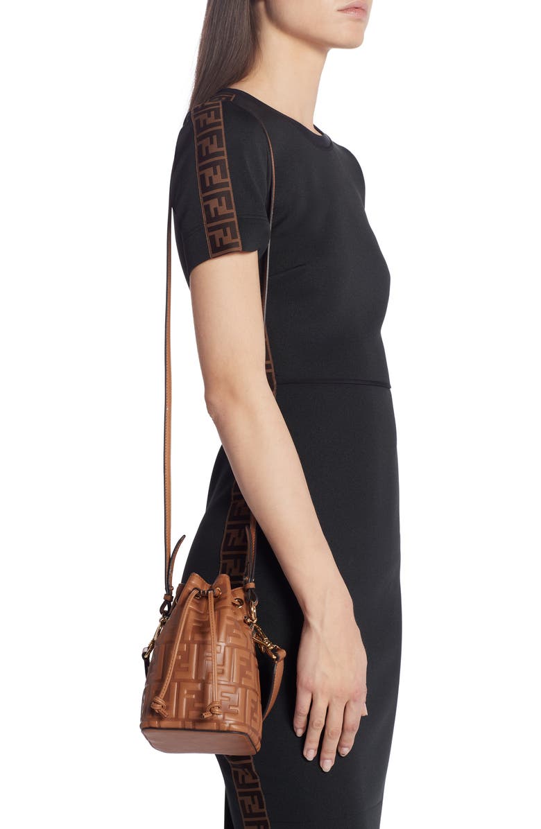 Fendi Mini Mon Tresor Logo Leather Bucket Bag, Alternate, color,