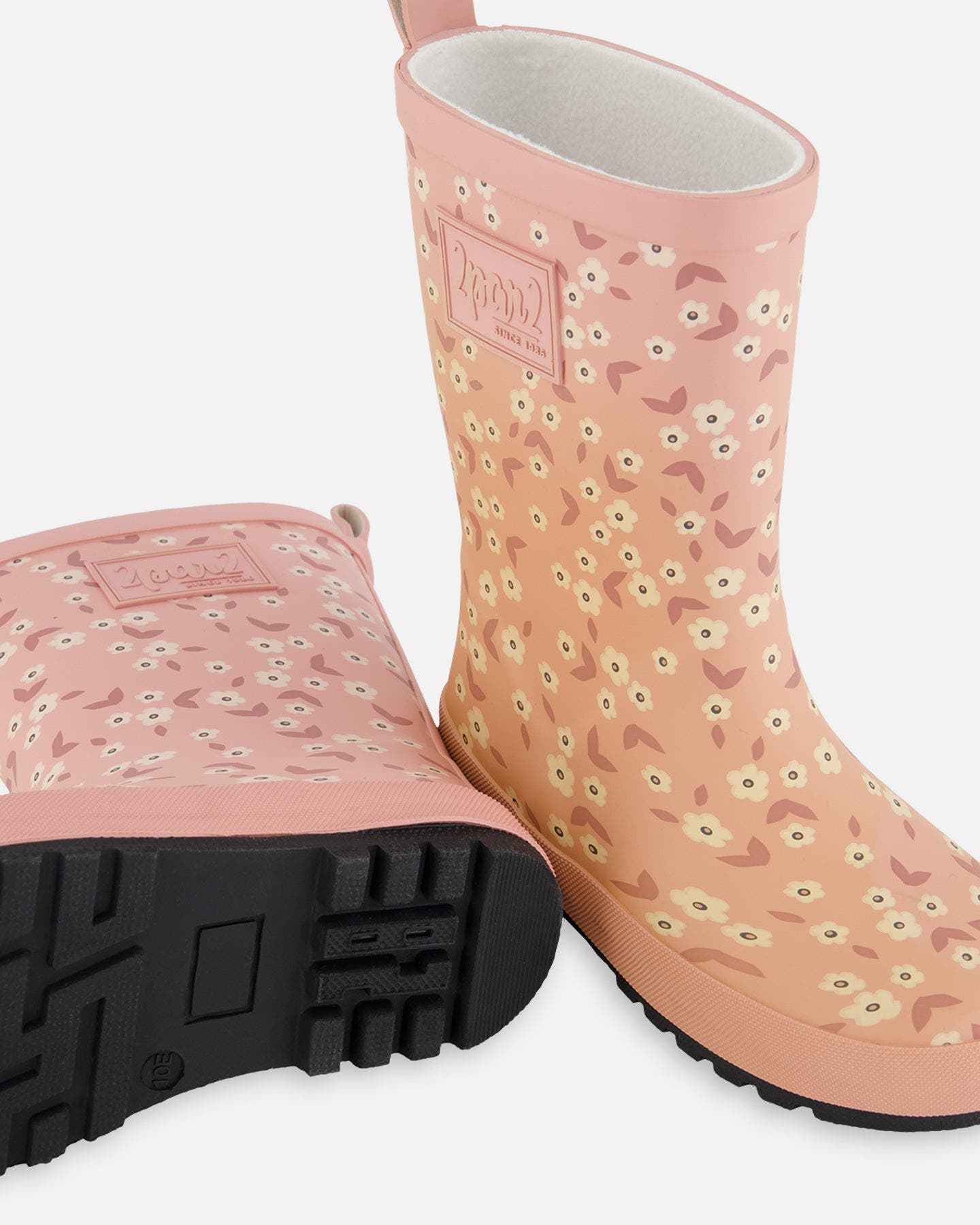 Deux par Deux Girl's Printed Rain Boots Small White Flowers On Pale Pink, Alternate, color, 