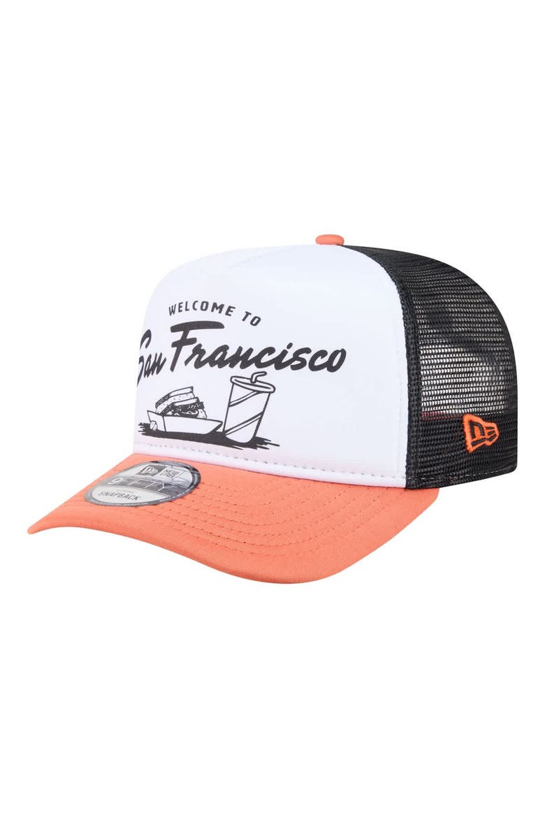 Men's New Era  White/Orange San Francisco Giants Foodie A-Frame 9FIFTY Trucker Snapback Hat, Alternate, color, White