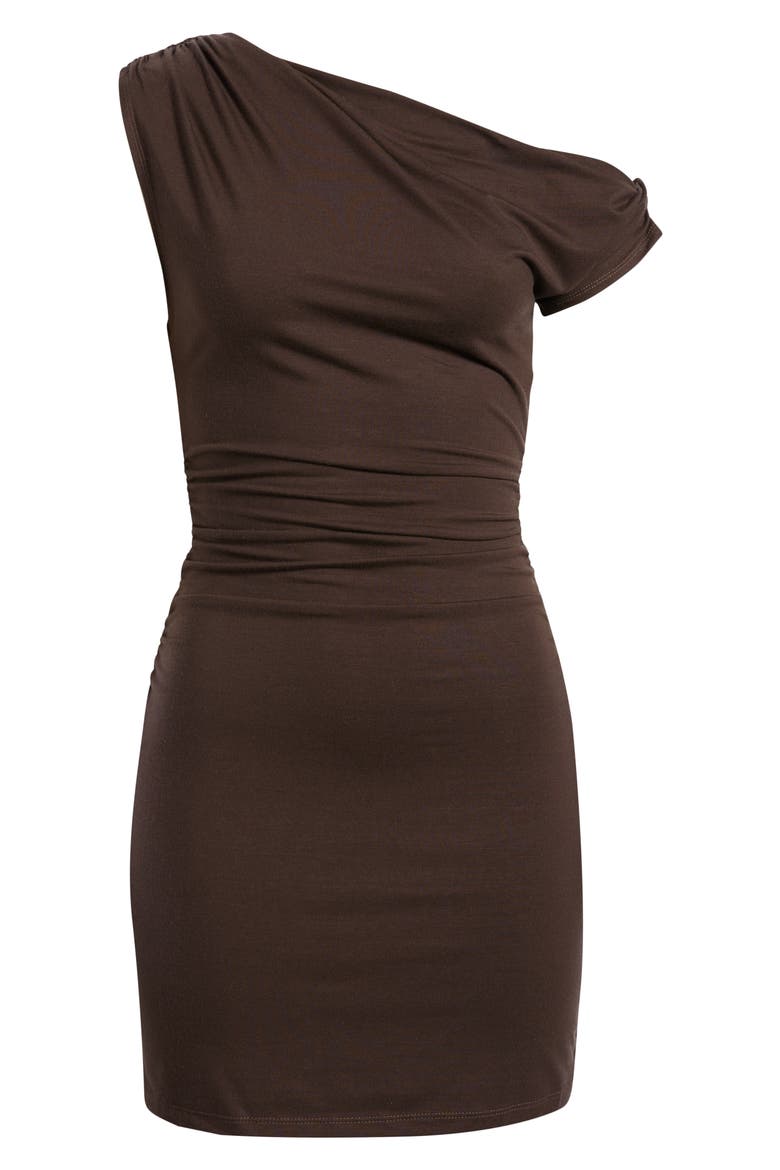 Belle One-Shoulder Knit Dress, Alternate, color, MOLE