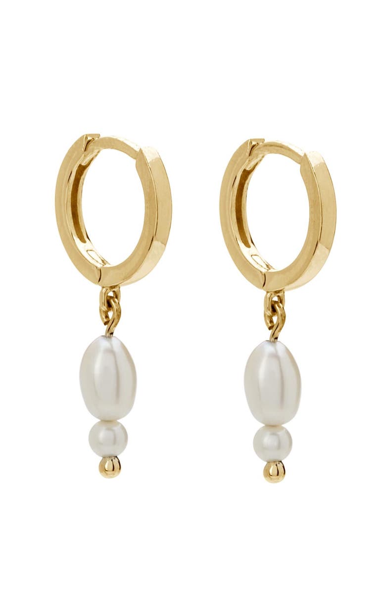 Murkani Double Pearl Huggies, Main, color, Yellow Gold