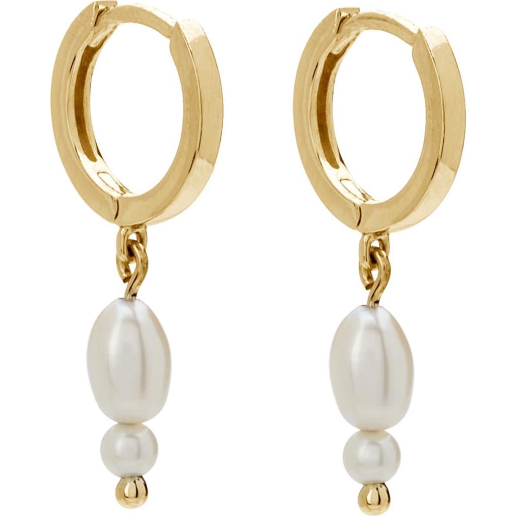 Murkani Double Pearl Huggies in Yellow Gold at Nordstrom