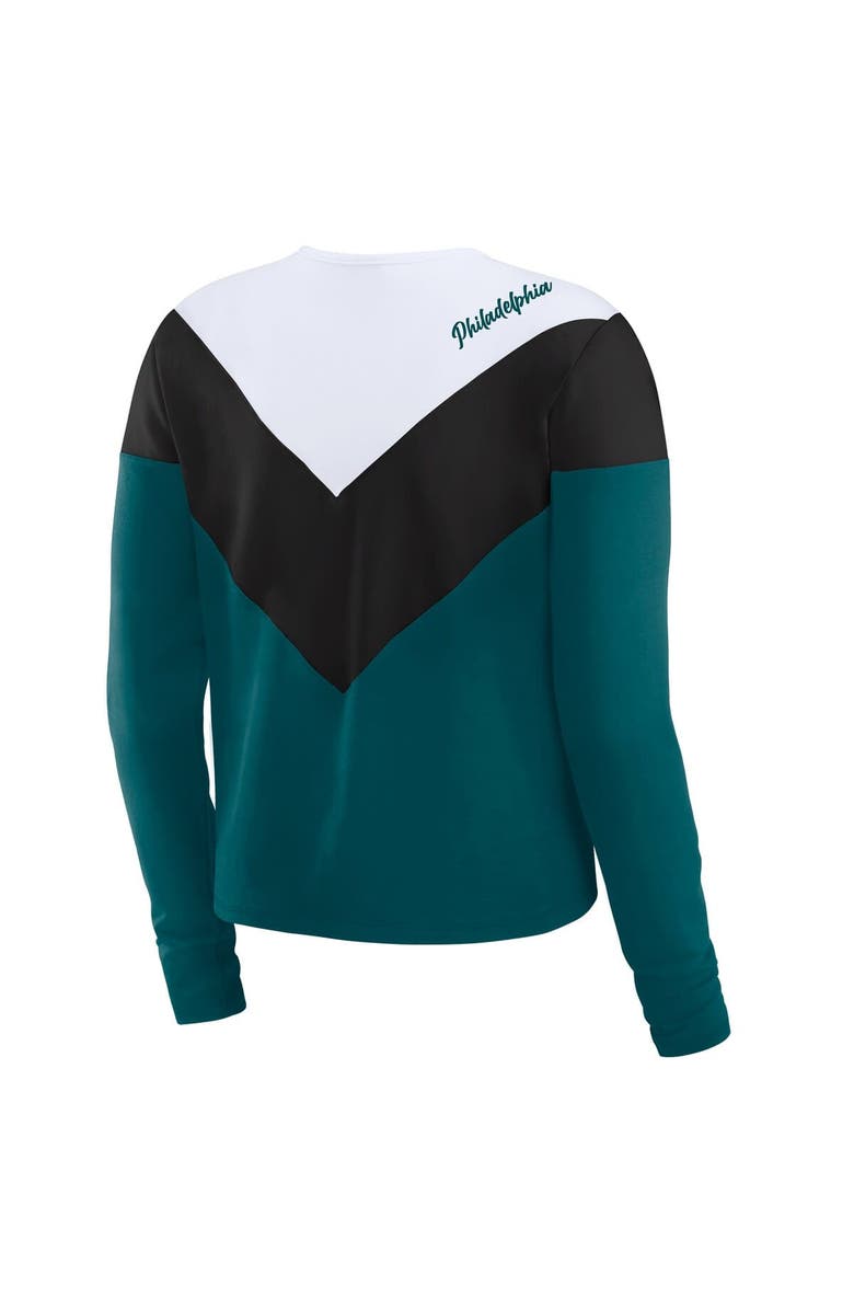 WEAR by Erin Andrews Women's WEAR by Erin Andrews Midnight Green/Black Philadelphia Eagles Plus Size Chevron Tri-Blend Long Sleeve T-Shirt, Alternate, color, Green