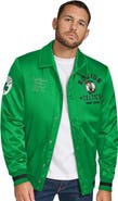 TOMMY JEANS Men's Tommy Jeans Kelly Green Boston Celtics Jacob Chain Stitch Applique Full-Snap Varsity Jacket