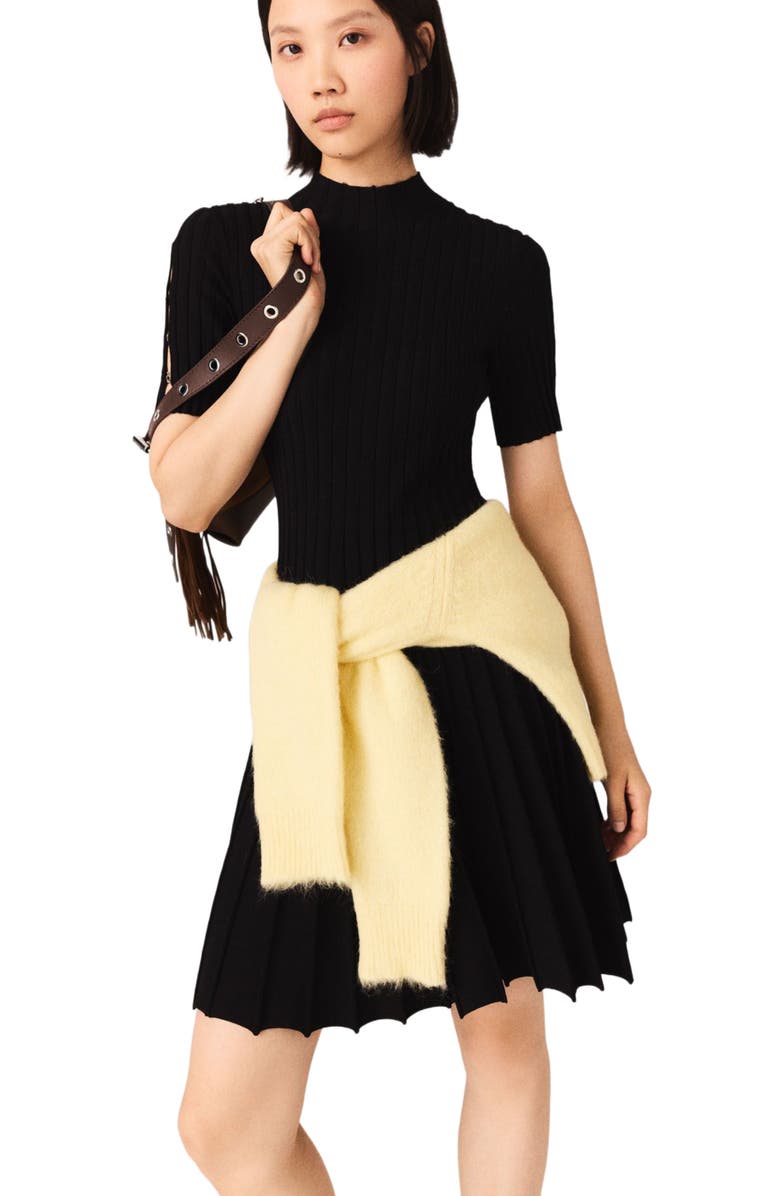 maje Mini knit dress, Alternate, color, Black