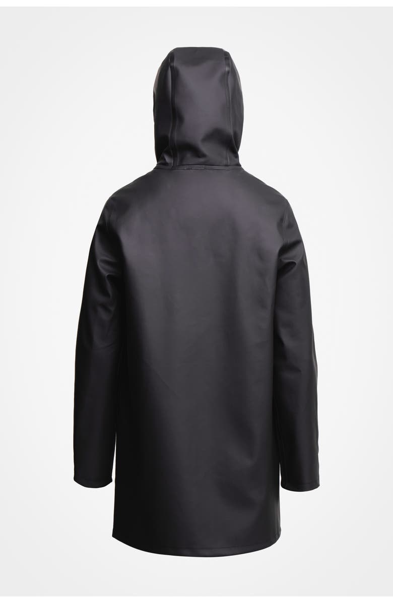 Stutterheim Stockholm Long Sleeve Hooded Raincoat, Alternate, color, Black