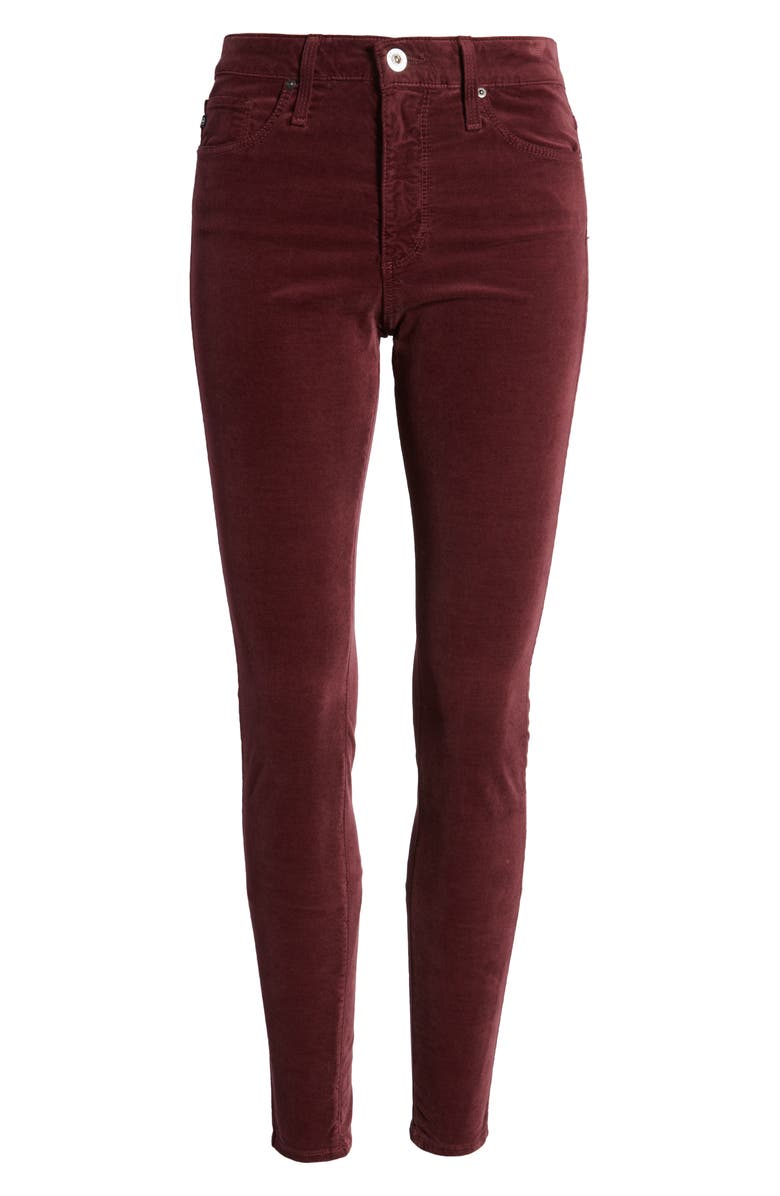 AG The Farrah High Waist Velvet Jeans, Alternate, color, Maroon Peak