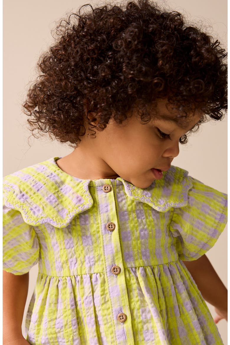 Kids' Scalloped Collar Gingham Seersucker Dress, Alternate, color, YELLOW