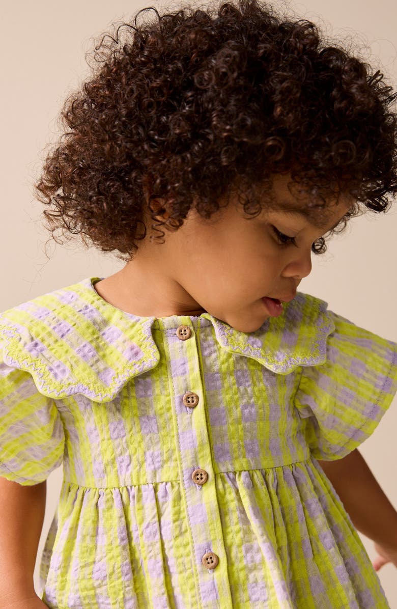 NEXT Kids' Scalloped Collar Gingham Seersucker Dress, Alternate, color, Yellow