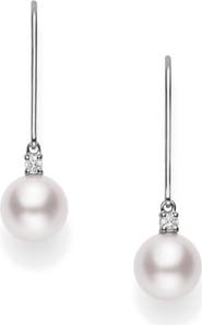 Mikimoto Akoya Pearl & Diamond Linear Earrings