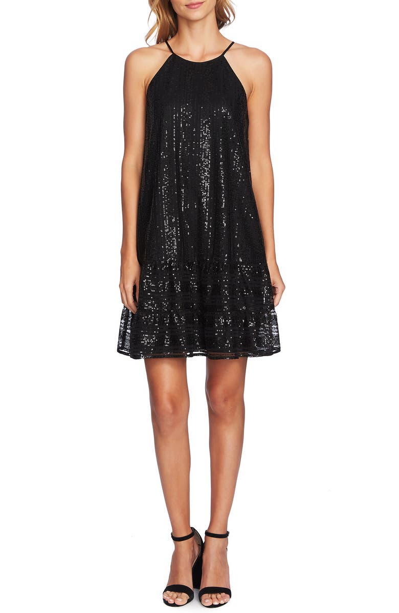 CeCe Sequin Ruffle Trim Dress, Main, color, 