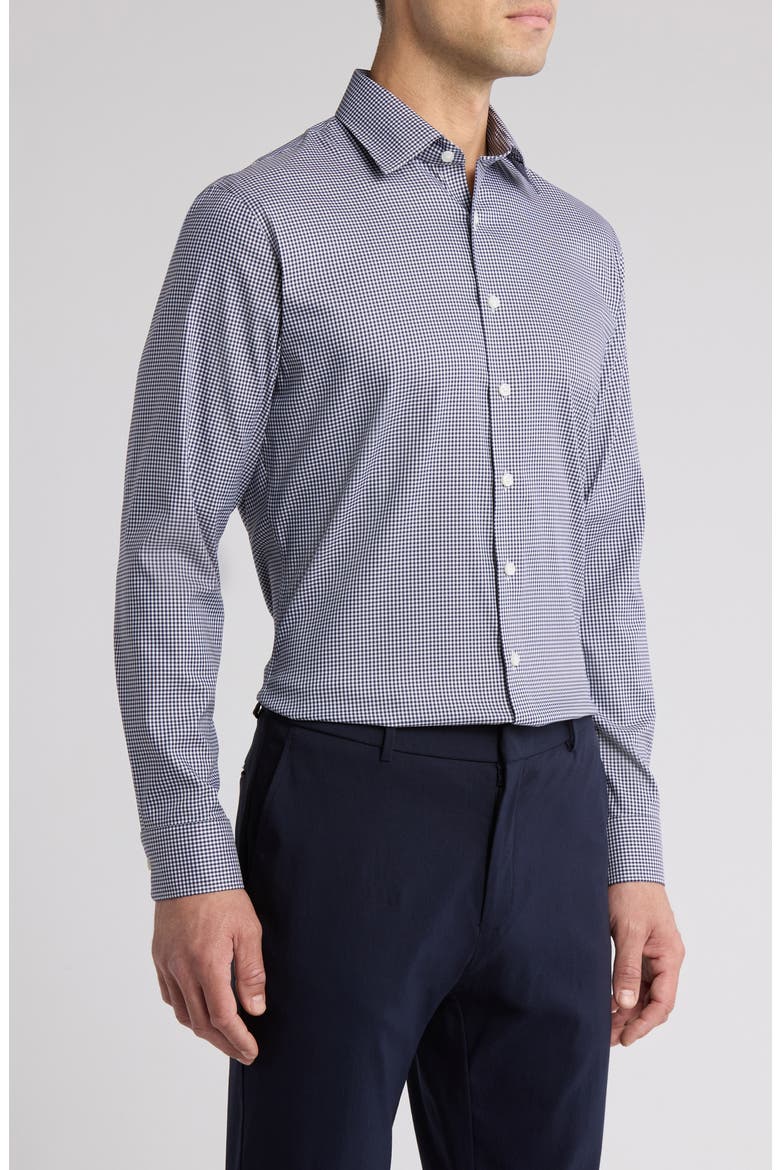 Trim Fit Gingham Premium Performance Dress Shirt, Alternate, color, NAVY GINGHAM CHECK