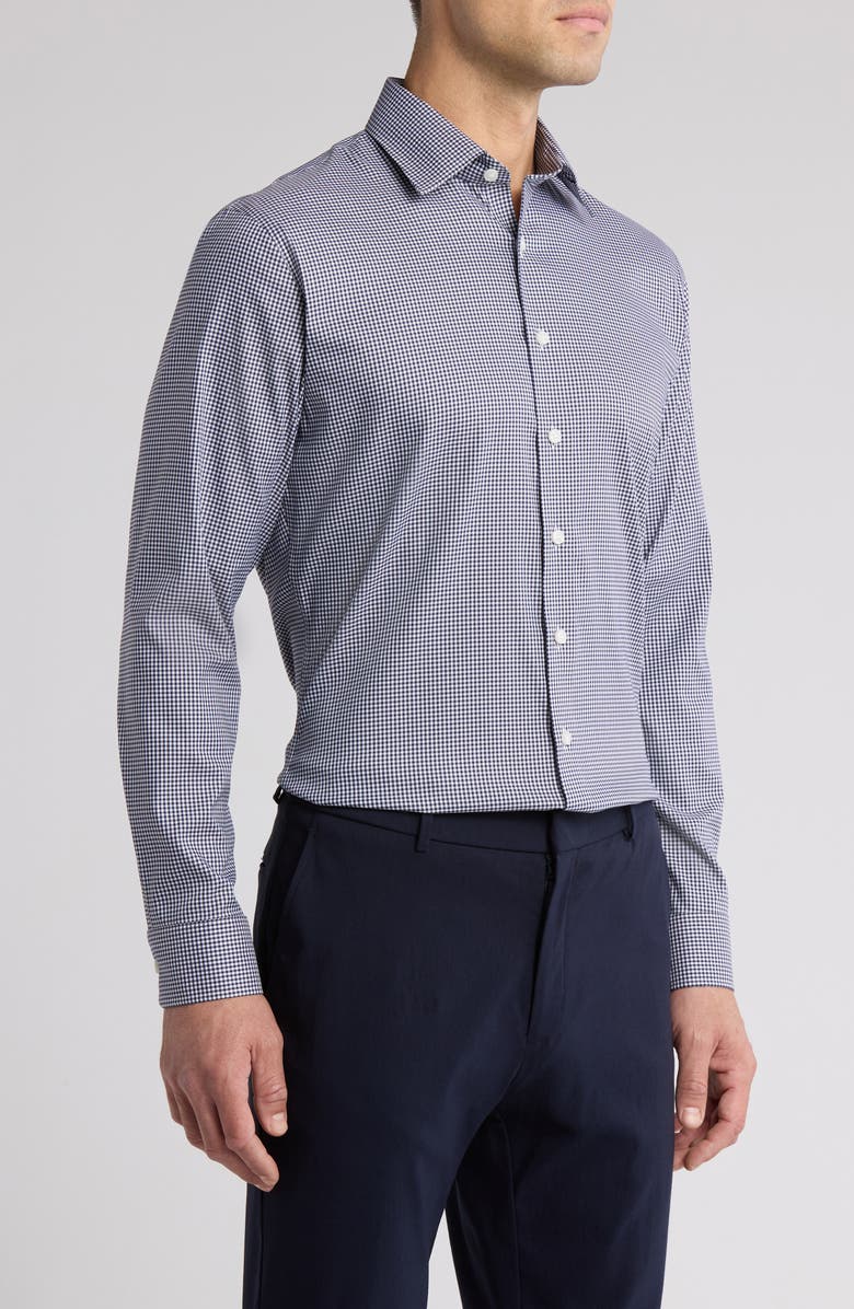 Nordstrom Trim Fit Gingham Premium Performance Dress Shirt, Alternate, color, Navy Gingham Check