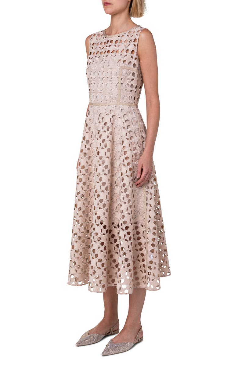 Akris punto Circle Cutout Sleeveless Midi Dress, Alternate, color, Sand