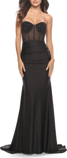 Rhinestone Embellished Gown with Ruched Skirt