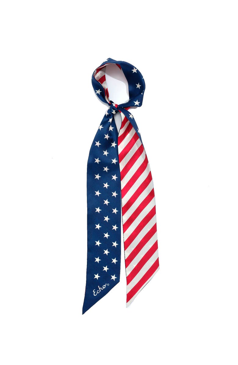 Echo Stars And Stripes Silk Ribbon Scarf, Alternate, color, Navy