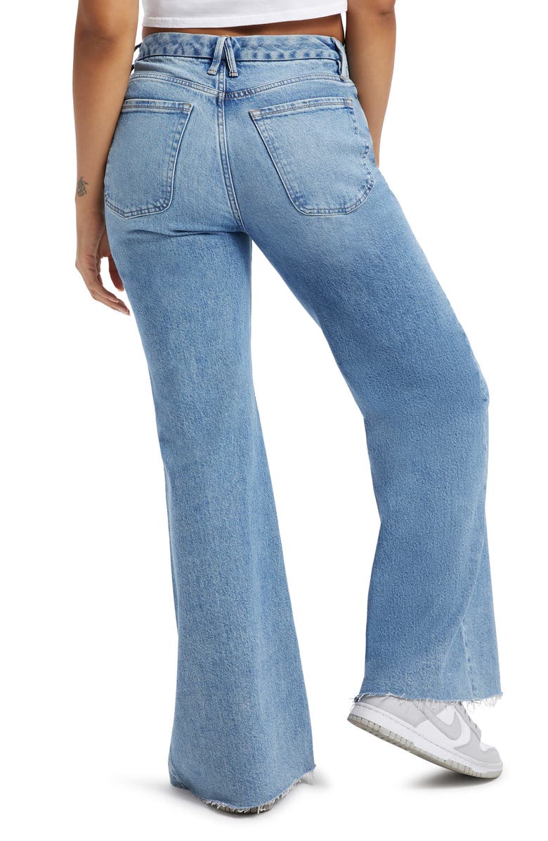 Good American Good Waist Raw Hem Palazzo Jeans, Alternate, color,