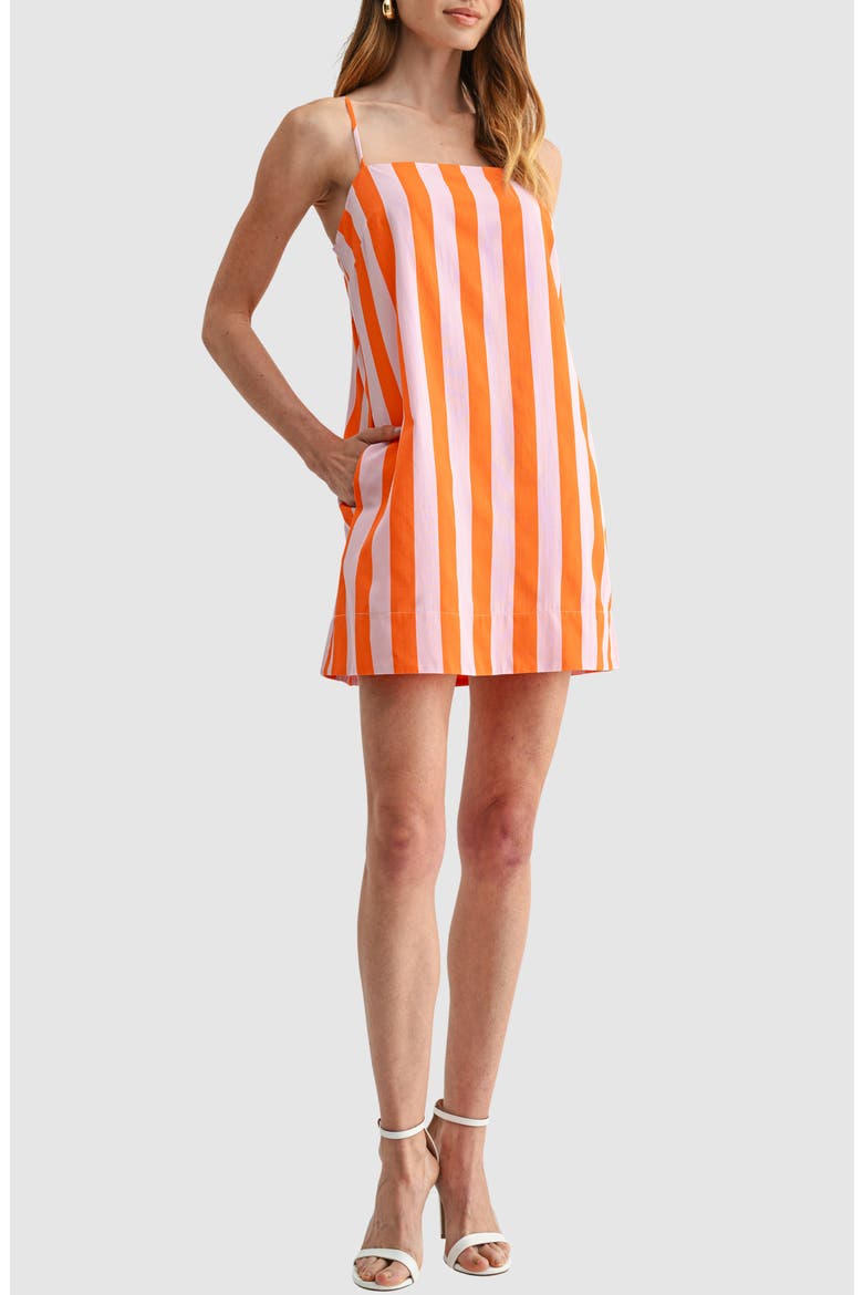 Striped Spaghetti Strap Shift Minidress, Alternate, color, PINK ORANGE