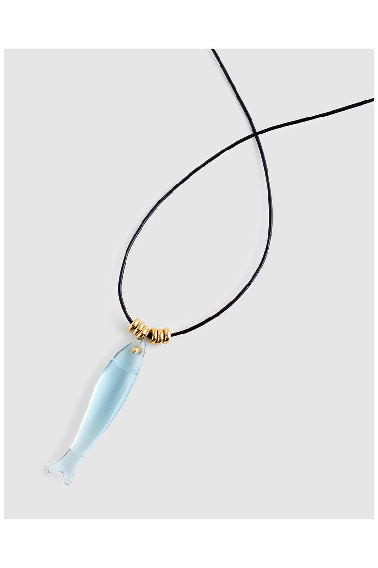 Fish Charm Leather Cord Necklace, Alternate, color, FROSTED SKY