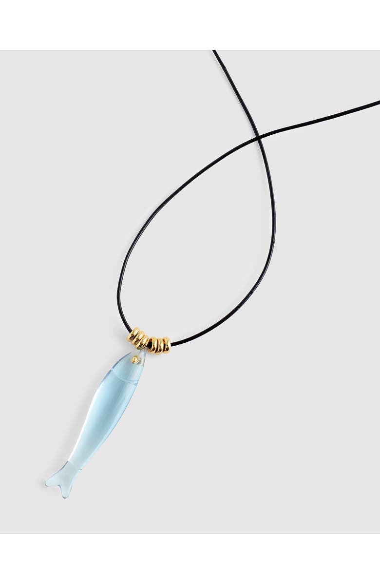 Madewell Fish Charm Leather Cord Necklace, Alternate, color, Frosted Sky
