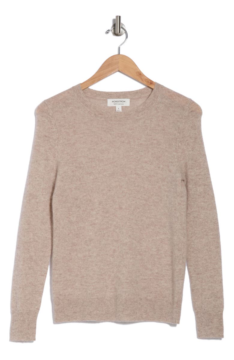 Nordstrom Cashmere Crewneck Sweater, Alternate, color, Beige Hummus Heather