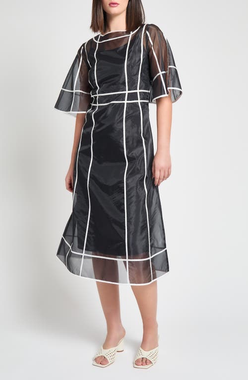 Ming Wang Modern Fit Organza Contrast Stripe A-line Midi Dress