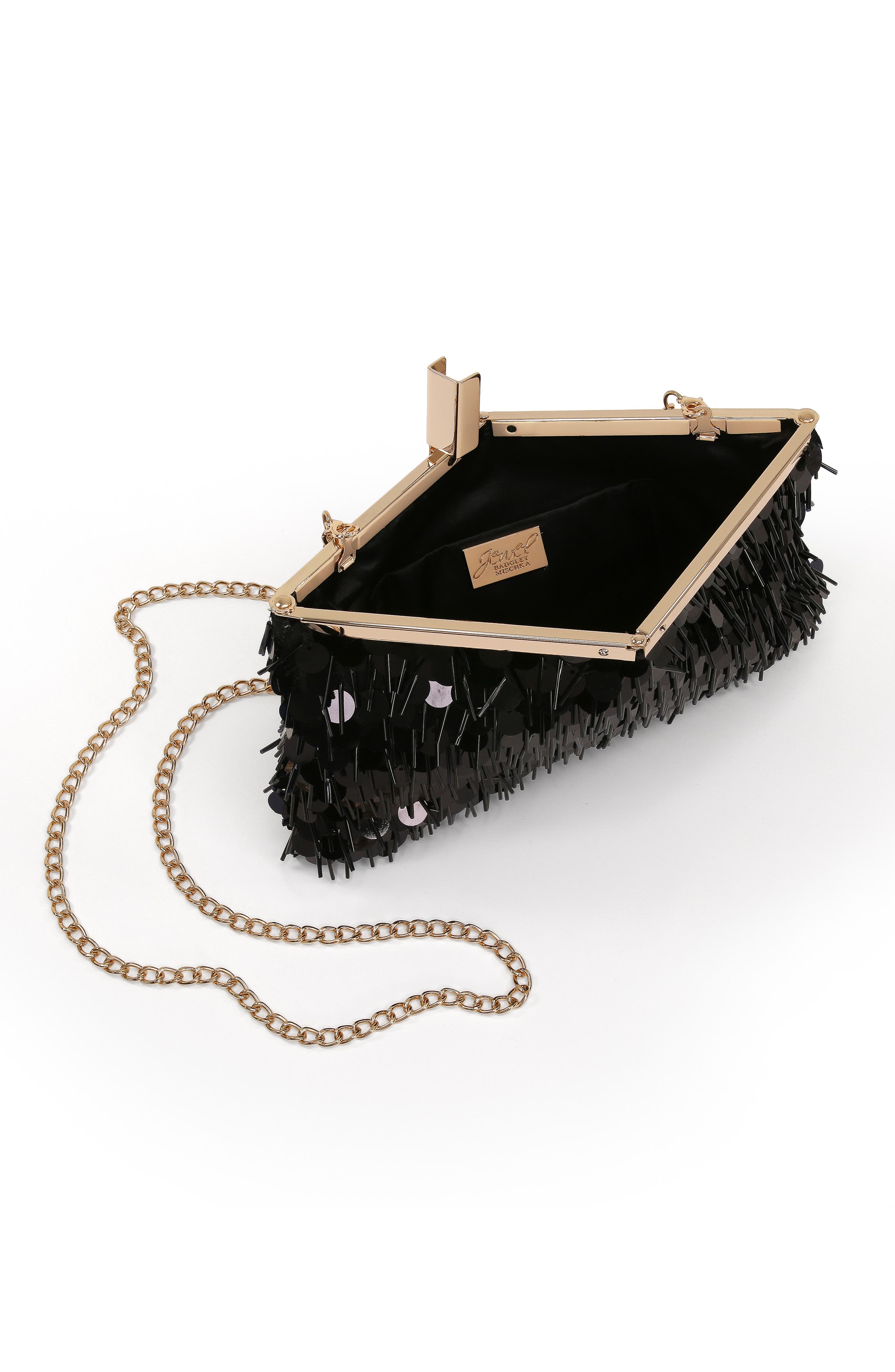 Jewel Badgley Mischka Briar Mixed Sequin Hinged Frame Clutch, Alternate, color, Black