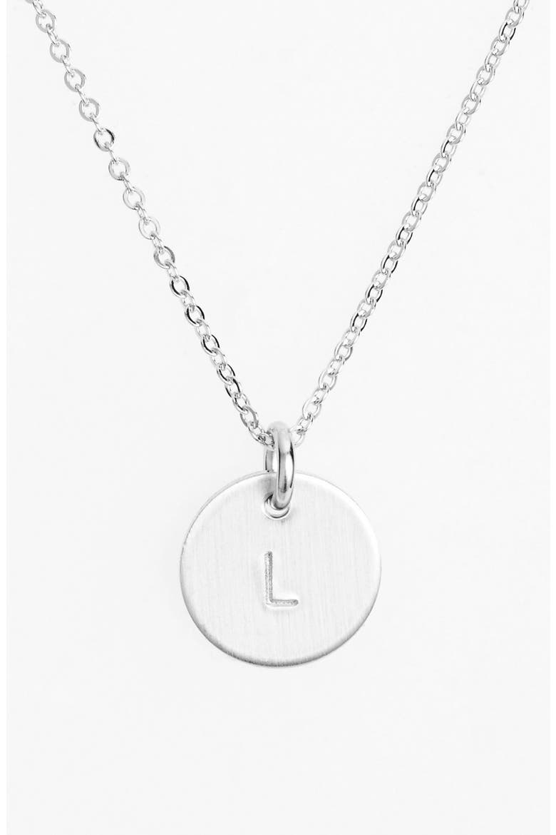 Sterling Silver Initial Mini Disc Necklace, Main, color, STERLING SILVER L