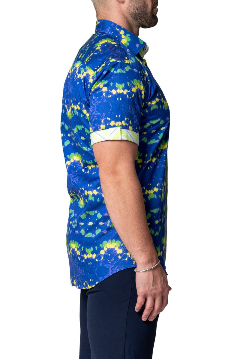 Maceoo Galileo Dyegreen Blue Short Sleeve Cotton Button-Up Shirt, Alternate, color, Blue