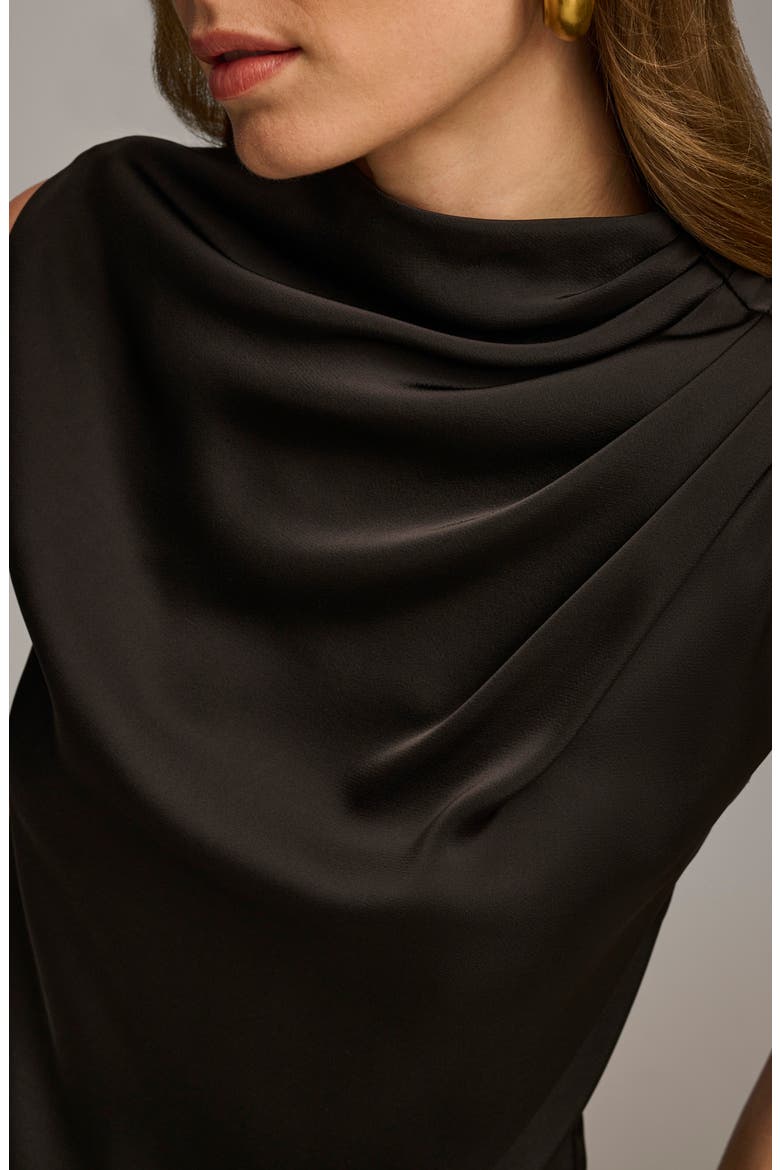 Draped Sleeveless Matte Satin Top, Alternate, color, BLACK