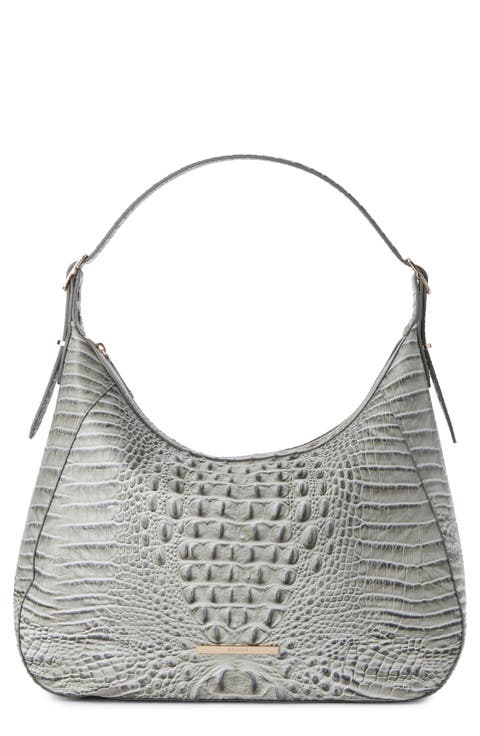 Edie Croc Embossed Leather Shoulder Bag