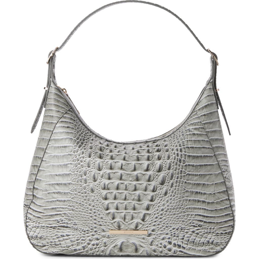 Brahmin Edie Croc Embossed Leather Shoulder Bag In Gray