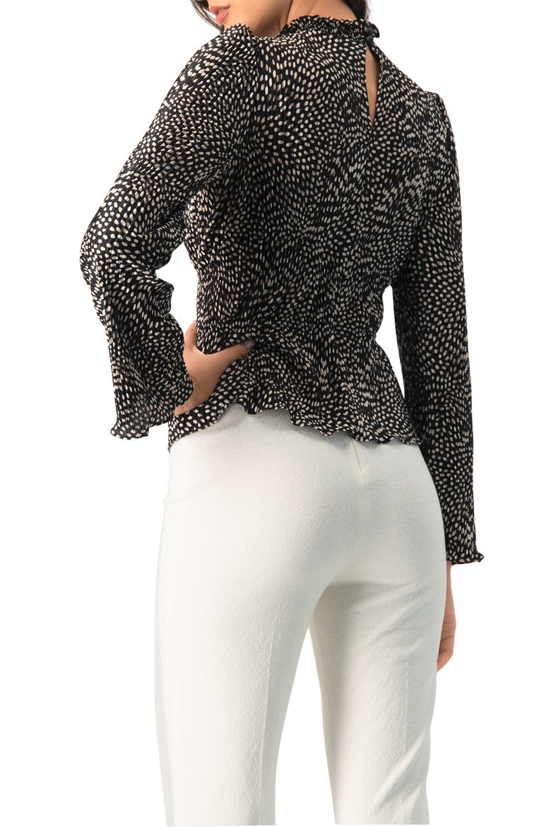 Long Sleeve Polka Dot Pleated Blouse, Alternate, color, Black