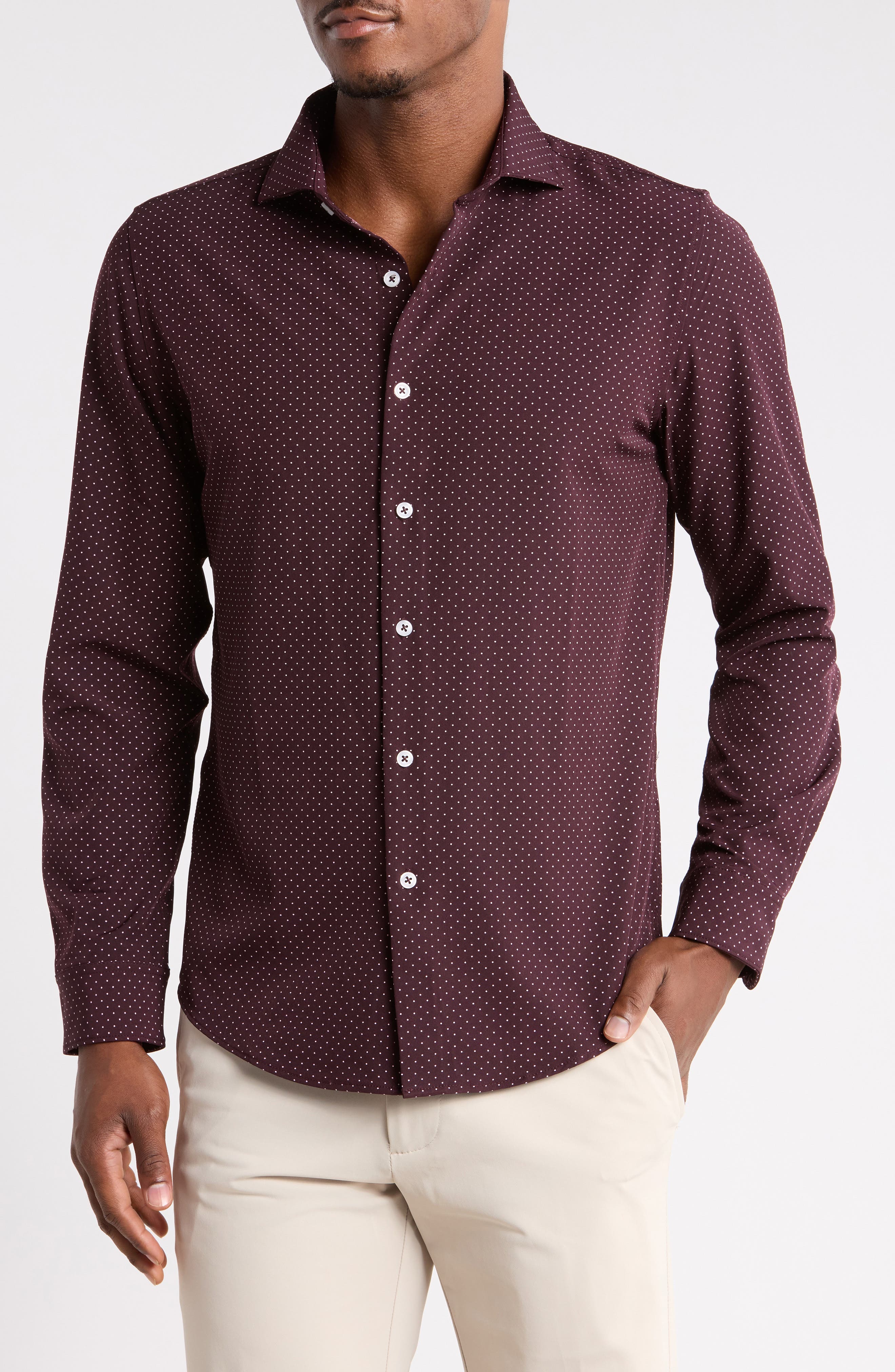 Dot Print Button-Up Shirt