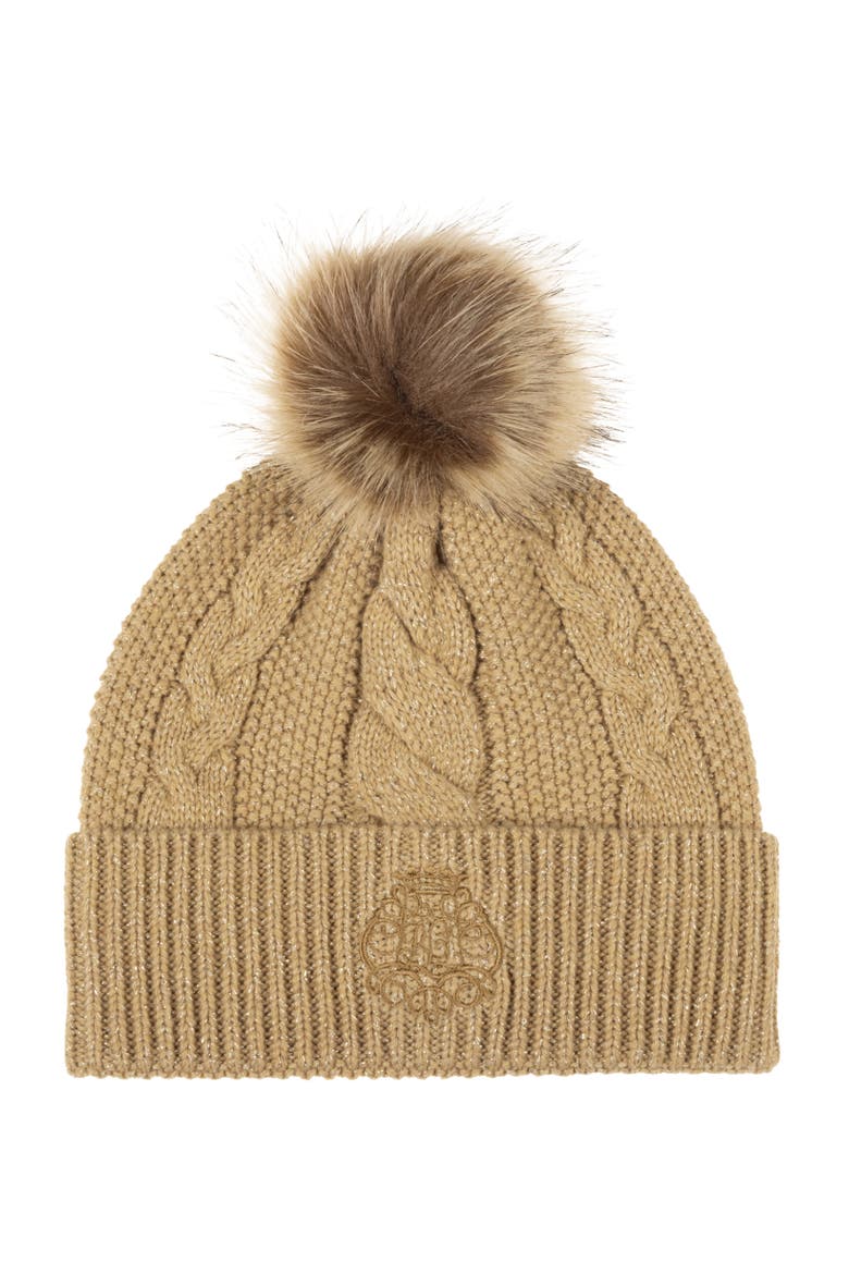 metallic direct embroidery cable hat, Main, color, lauren camel