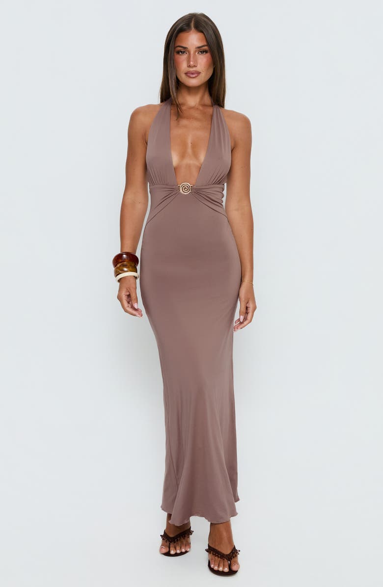 Princess Polly Naysana Plunge Halter Maxi Dress, Alternate, color, Mocha