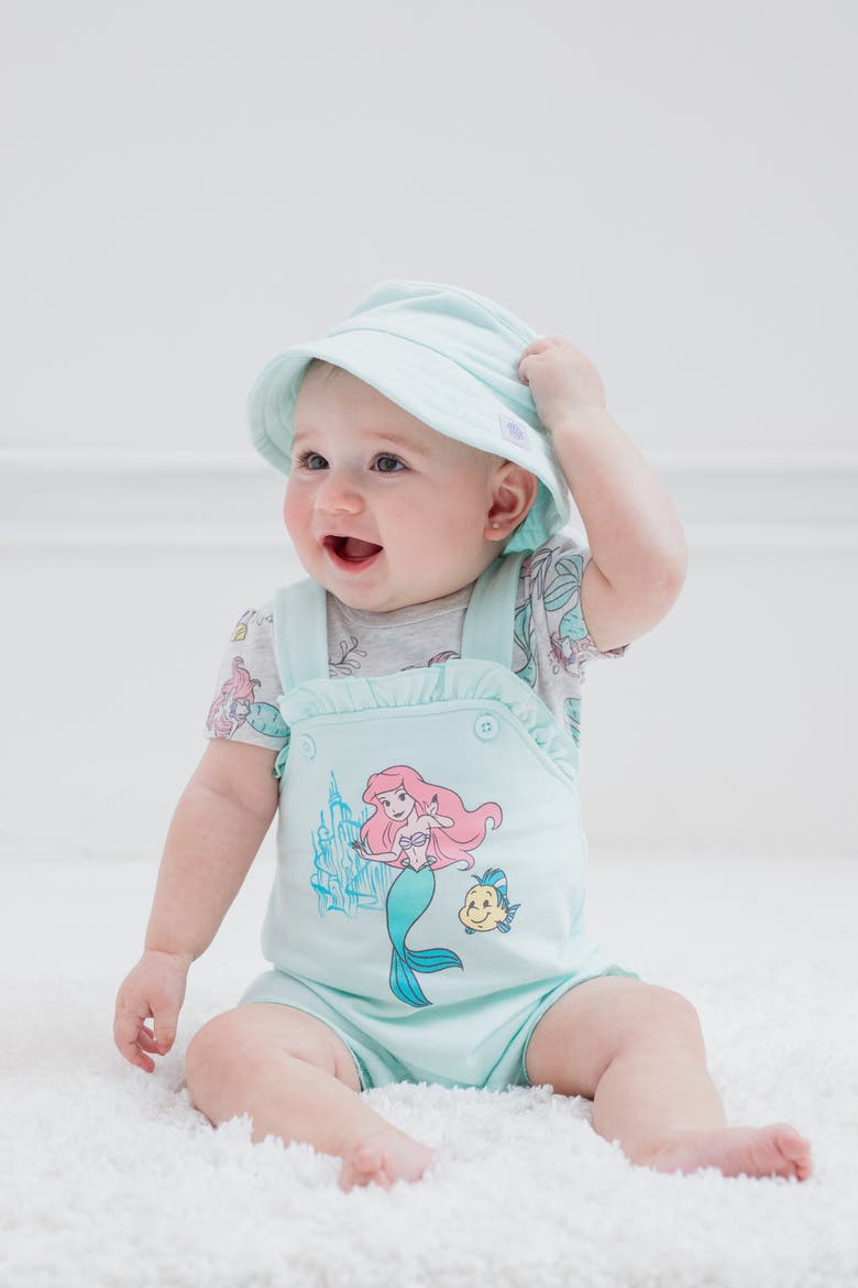 The Little Mermaid Princess Ariel Bubble Shortall Tee and Hat Set, Alternate, color, Ariel Flounder Aqua